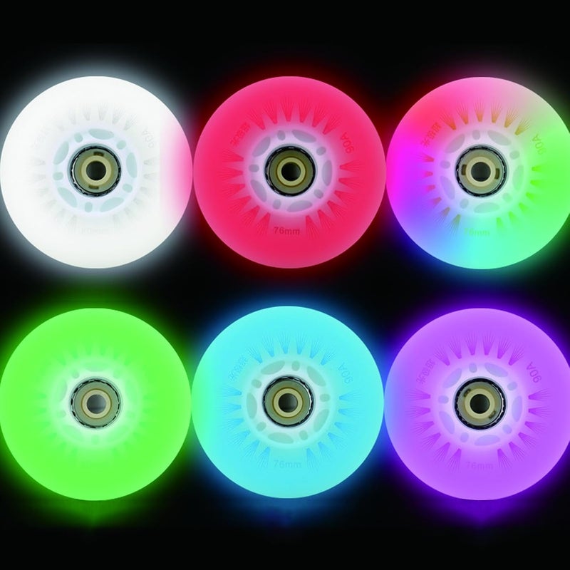 FYANER Light up Inline Skate Wheels & Roller Blade Wheels 76mm/80mm with Bearings ABEC-9 for Indoor & Outdoor use 90A Luminescence Roller Blade Wheels 4-Pack - Image 1
